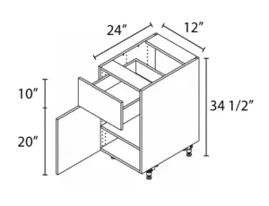 Wholesale Kitchen Cabinets, Frameless Shaker, 12" Base Cabinet, soft close door and drawer by Cassarya Cabinetry