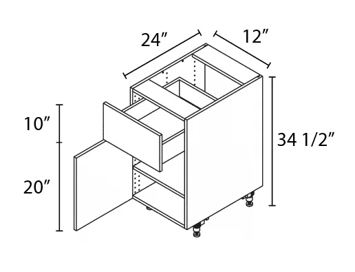 Wholesale Kitchen Cabinets, Frameless Shaker, 12" Base Cabinet, soft close door and drawer by Cassarya Cabinetry