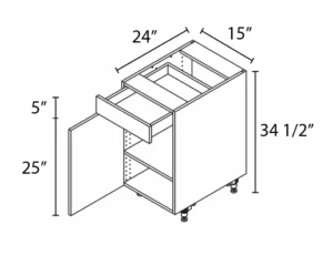 Wholesale Kitchen Cabinets, Frameless Shaker, 15" Base Cabinet with1 Door, 1 Drawer by Cassarya Cabinetry