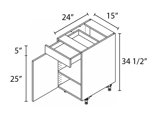 Wholesale Kitchen Cabinets, Frameless Shaker, 15" Base Cabinet with1 Door, 1 Drawer by Cassarya Cabinetry