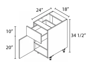 Wholesale Kitchen Cabinets, Frameless Shaker, 18" Base Cabinet, soft close door and drawer by Cassarya Cabinetry