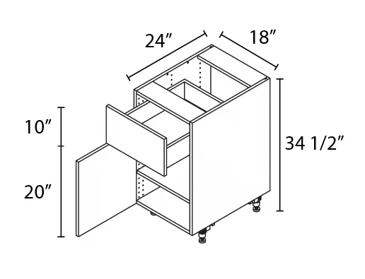 Wholesale Kitchen Cabinets, Frameless Shaker, 18" Base Cabinet, soft close door and drawer by Cassarya Cabinetry