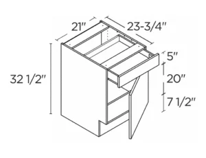 Wholesale Kitchen Cabinets, Frameless Shaker, Universal ADA 21" Base Cabinet, soft close door and drawer by Cassarya Cabinetry