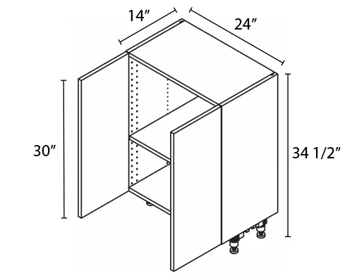 Wholesale Kitchen Cabinets, Frameless Shaker, 24" Base cabinet, 14" shallow depth, full height doors, soft close doors, by Cassarya Cabinetry.