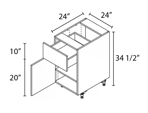 Wholesale Kitchen Cabinets, Frameless Shaker, 24" Base Cabinet, soft close door and drawer by Cassarya Cabinetry