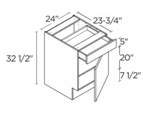 Wholesale Kitchen Cabinets, Frameless Shaker, Universal ADA 24" Base Cabinet, soft close door and drawer by Cassarya Cabinetry