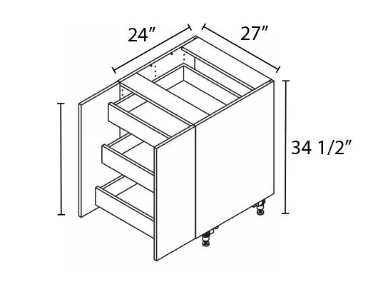 Wholesale Kitchen Cabinets, Frameless Shaker, 27" full height base cabinet with inner drawers, soft close door by Cassarya Cabinetry.