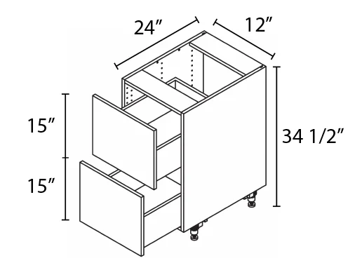 Wholesale Kitchen Cabinets, Frameless Shaker, 12" Base Cabinet, 2 drawers, 24" depth, soft close drawers by Cassarya Cabinetry