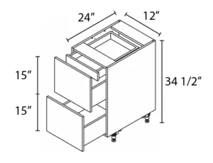 Wholesale Kitchen Cabinets, Frameless Shaker, 12" Base Cabinet, 2 drawers with inner drawer, 24" depth, soft close drawers by Cassarya Cabinetry