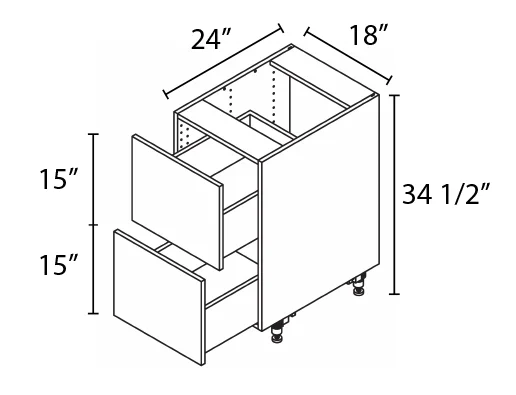 Wholesale Kitchen Cabinets, Frameless Shaker, 18" Base Cabinet, 2 drawers, 24" depth, soft close drawers by Cassarya Cabinetry