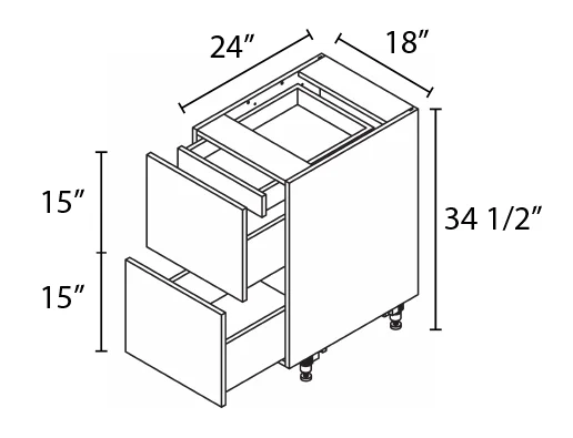 Wholesale Kitchen Cabinets, Frameless Shaker, 18" Base Cabinet, 2 drawers with inner drawer, 24" depth, soft close drawers by Cassarya Cabinetry