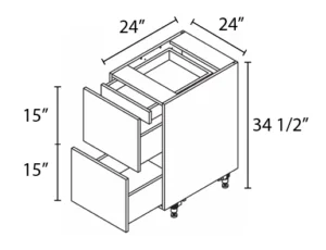 Wholesale Kitchen Cabinets, Frameless Shaker, 24" Base Cabinet, 2 drawers with inner drawer, 24" depth, soft close drawers by Cassarya Cabinetry