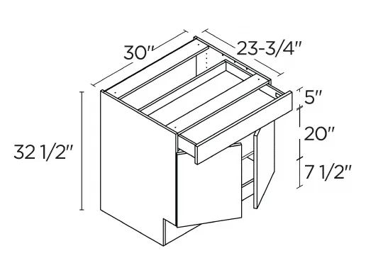 Wholesale Kitchen Cabinets, Frameless Shaker, Universal ADA 30" Base Cabinet, soft close doors and drawer by Cassarya Cabinetry