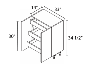 Wholesale Kitchen Cabinets, Frameless Shaker, 33" full height base cabinet, 14" shallow depth with inner drawers, soft close door by Cassarya Cabinetry.