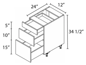 Wholesale Kitchen Cabinets, Frameless Shaker, 12" Base Cabinet, 3 drawers, 24" depth, soft close drawers by Cassarya Cabinetry