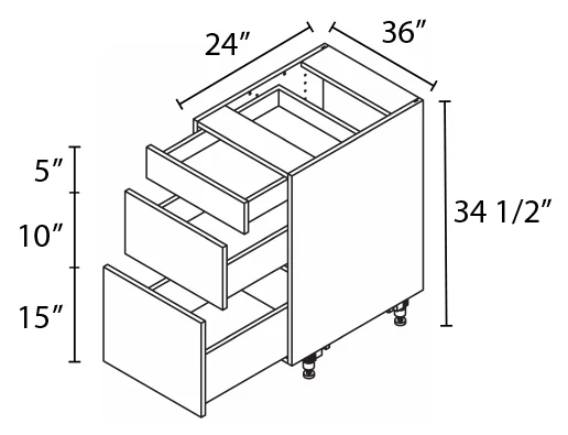 Wholesale Kitchen Cabinets, Frameless Shaker, 36" Base Cabinet, 3 drawers, 24" depth, soft close drawers by Cassarya Cabinetry