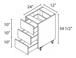 Wholesale Kitchen Cabinets, Frameless Shaker, 12" Base Cabinet, 3 drawers, 24" depth, soft close drawers by Cassarya Cabinetry