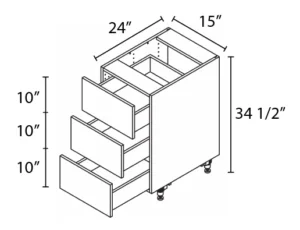 Wholesale Kitchen Cabinets, Frameless Shaker, 15" Base Cabinet, 3 drawers, 24" depth, soft close drawers by Cassarya Cabinetry