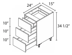 Wholesale Kitchen Cabinets, Frameless Shaker, 15" Base Cabinet, 3 drawers, 24" depth, soft close drawers by Cassarya Cabinetry