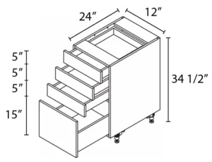 Wholesale Kitchen Cabinets, Frameless Shaker, 12" Base Cabinet, 4 drawers, 24" depth, soft close drawers by Cassarya Cabinetry