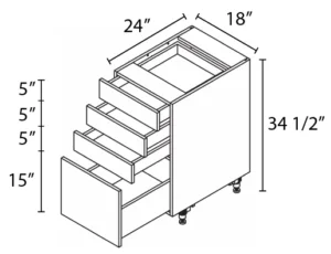 Wholesale Kitchen Cabinets, Frameless Shaker, 18" Base Cabinet, 4 drawers, 24" depth, soft close drawers by Cassarya Cabinetry