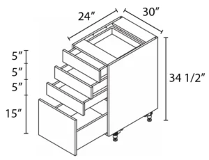 Wholesale Kitchen Cabinets, Frameless Shaker, 30" Base Cabinet, 4 drawers, 24" depth, soft close drawers by Cassarya Cabinetry