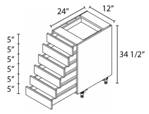 Wholesale Kitchen Cabinets, Frameless Shaker, 12" Base Cabinet, 6 drawers, 24" depth, soft close drawers by Cassarya Cabinetry