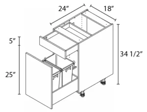 Wholesale Kitchen Cabinets, Frameless Shaker, 18" Base Pullout 1 Drawer 1 Pullout 2 Waste Bins, soft close drawers, by Cassarya Cabinetry.