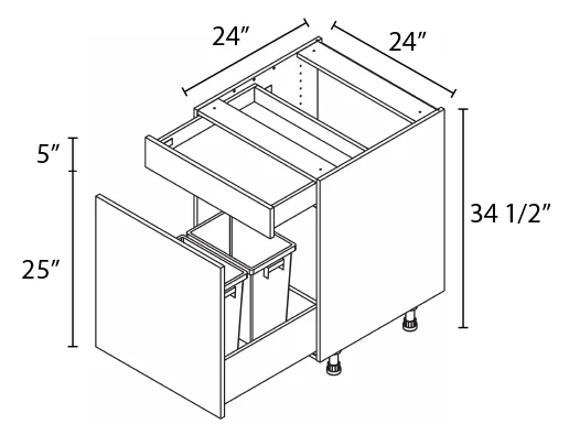 Wholesale Kitchen Cabinets, Frameless Shaker, 18" Base Pullout 1 Drawer 1 Pullout 2 Waste Bins, soft close drawers, by Cassarya Cabinetry.