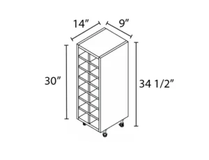 Wholesale Kitchen Cabinets, Frameless Shaker, 9" wide base wine rack cabinet, 30" high by 14 Deep, by Cassarya Cabinetry.