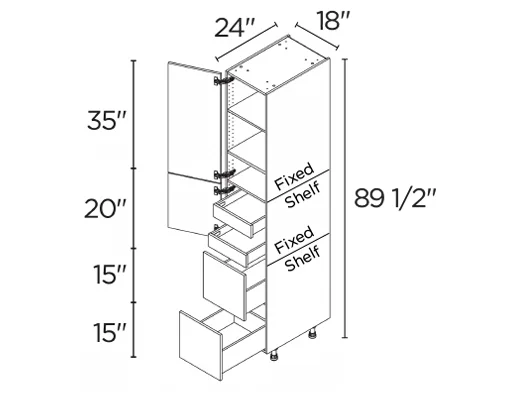 Wholesale Kitchen Cabinets, 18" wide, 89.5" tall cabinet with inner drawers, soft close doors and drawers by Cassarya Cabinetry