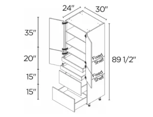 Wholesale Kitchen Cabinets, Frameless Shaker, 30" tall cabinet with inner drawers, soft close doors and drawers by Cassarya Cabinetry