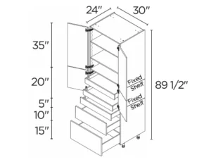 Wholesale Kitchen Cabinets, 30" wide, 89.5" tall cabinet with inner drawers, soft close doors and drawers by Cassarya Cabinetry