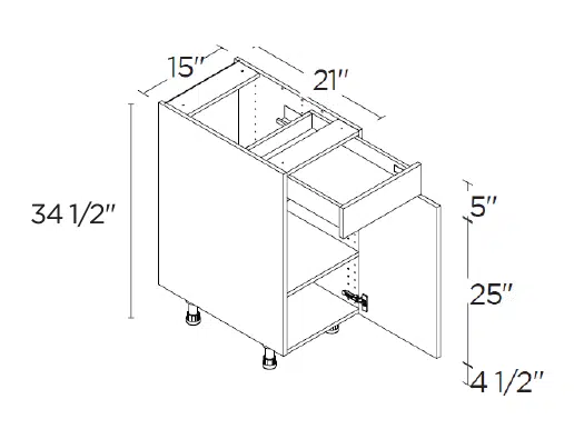 Wholesale Kitchen Cabinets, Frameless Shaker, 15" Vanity Base Cabinet, soft close door and drawer by Cassarya Cabinetry