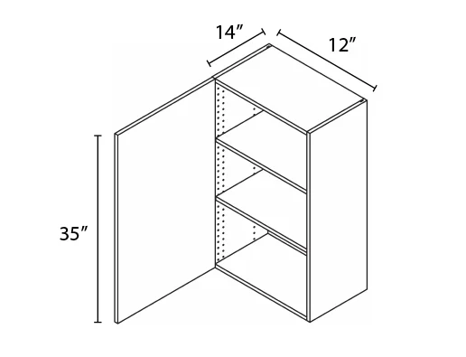 Wholesale Kitchen Cabinets, Frameless Shaker, 12" Wide Wall Cabinet 35" High by 14" Deep, soft close door, by Cassarya Cabinetry.