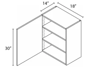Wholesale Kitchen Cabinets, Frameless Shaker, 18" Wide Wall Cabinet 30" High by 14" Deep, soft close door, by Cassarya Cabinetry.