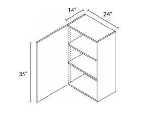 Wholesale Kitchen Cabinets, Frameless Shaker, 24" Wide Wall Cabinet 35" High by 14" Deep, soft close door, by Cassarya Cabinetry.