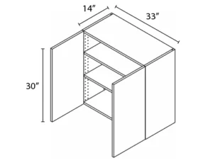 Wholesale Kitchen Cabinets, Frameless Shaker, 33" Wide Wall Cabinet 30" High by 14" Deep, soft close doors, by Cassarya Cabinetry.