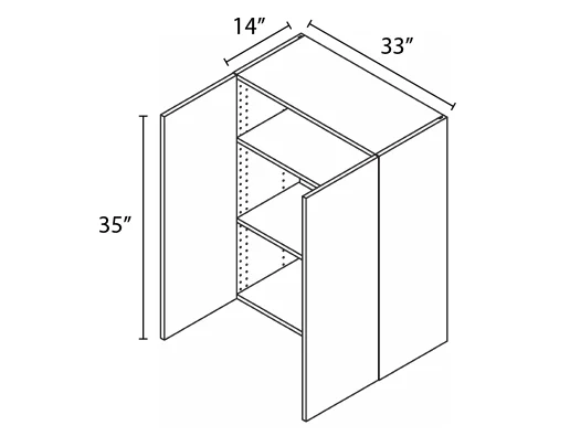Wholesale Kitchen Cabinets, Frameless Shaker, 33" Wide Wall Cabinet 2 doors 35" High by 14" Deep, soft close doors by Cassarya Cabinetry.