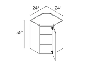 Wholesale Kitchen Cabinets, Frameless Shaker, 24" wide by 24" wide wall diagonal cabinet, 35" high by 14" deep by Cassarya Cabinetry.