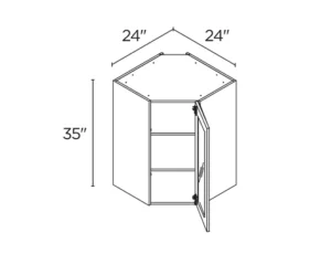 Wholesale Kitchen Cabinets, Frameless Shaker, 24" wide by 24" wide wall Glass diagonal cabinet, 35" high by 14" deep by Cassarya Cabinetry.