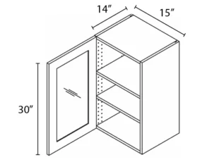 Wholesale Kitchen Cabinets, Frameless Shaker, 15" Wide Wall Cabinet 1 glass doors, 30" High by 14" Deep, soft close doors by Cassarya Cabinetry.