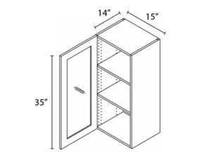 Wholesale Kitchen Cabinets, Frameless Shaker, 15" Wide Wall Cabinet 1 glass doors, 35" High by 14" Deep, soft close doors by Cassarya Cabinetry.