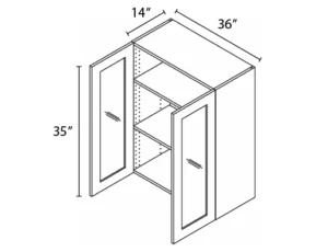 Wholesale Kitchen Cabinets, Frameless Shaker, 36" Wide Wall Cabinet 2 glass doors, 35" High by 14" Deep, soft close doors by Cassarya Cabinetry.