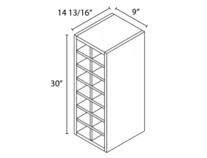 Wholesale Kitchen Cabinets, Frameless Shaker, 9" wide wall wine rack cabinet, 30" high by 14 13/16 Deep, by Cassarya Cabinetry.