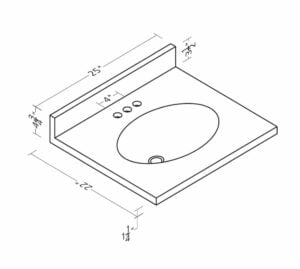 25" Wide x 22" Deep White Oval Cultured Marble Vanity Top w/Integrated Single Sink Bowl Specifications | Wholesale bathroom vanities by Cassarya