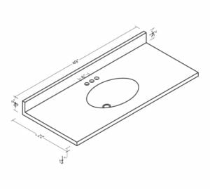 49" Wide x 22" Deep White Oval Cultured Marble Vanity Top w/Integrated Single Sink Bowl Specifications | Wholesale bathroom vanities by Cassarya