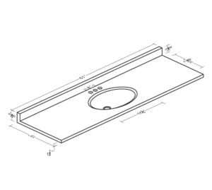61" Wide x 19" Deep White Oval Cultured Marble Vanity Top w/Integrated Single Sink Bowl Specifications | Wholesale bathroom vanities by Cassarya