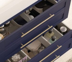 blue exterior, white interior, single sink vanity with top | Catania Collection by Cassarya