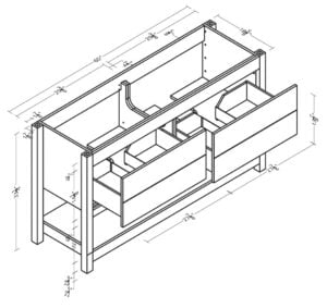 60 inch wide, wholesale white single sink vanity without top specifications | Cirella Collection by Cassarya
